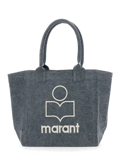 Isabel Marant Grey Shopper Bag With Logo Embroidery On The Front And Double Handles In Cotton Woman In Black