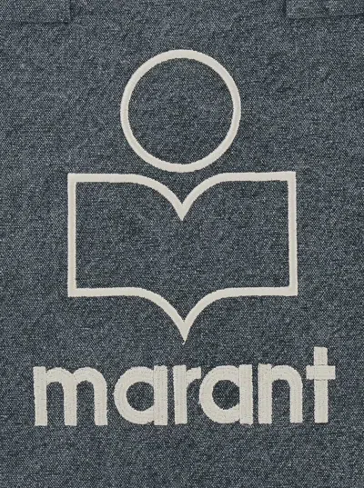 Isabel Marant Grey Shopper Bag With Logo Embroidery On The Front And Double Handles In Cotton Woman In Black