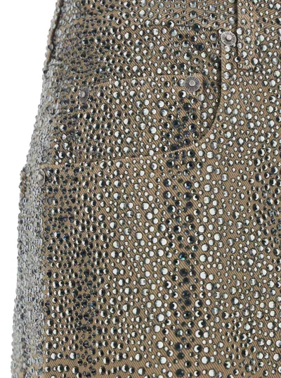 Golden Goose Beige Pants With Faded Crystal Embellishment And Belt Loops In Cotton Blend Woman In Neutral