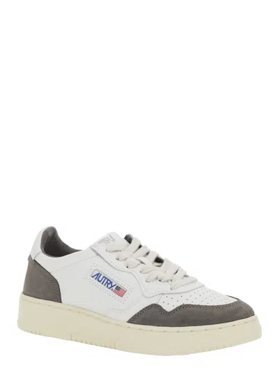 Autry Medalist Grey Low Top Sneakers With Logo Lettering On The Tongue And Perforated Toe In Leather Woman In White