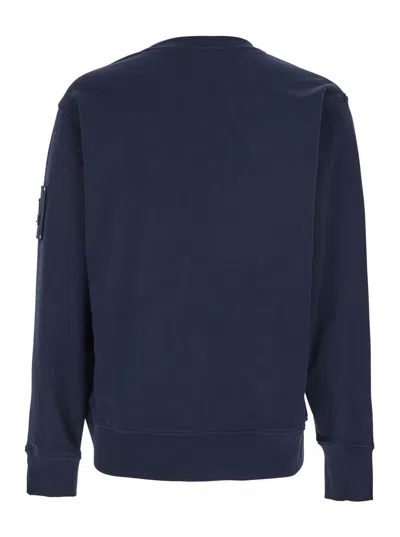 Moose Knuckles Blue Crewneck Sweatshirt With Logo Patch On The Sleeve In Cotton Man In Blue