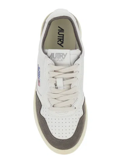 Autry Medalist Grey Low Top Sneakers With Logo Lettering On The Tongue And Perforated Toe In Leather Woman In White