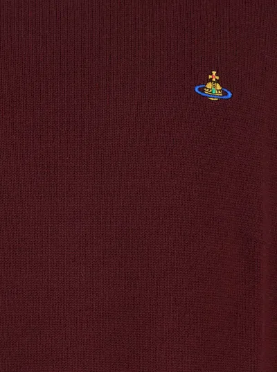 Vivienne Westwood Bordeaux Turtleneck Sweater With Orb Logo Embroidered On The Front In Wool Blend Man In Burgundy