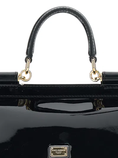 Dolce & Gabbana Sicily Medium Black Handbag With Adjustable And Removable Shoulder Strap And Logo Plaque On The Fron In Black