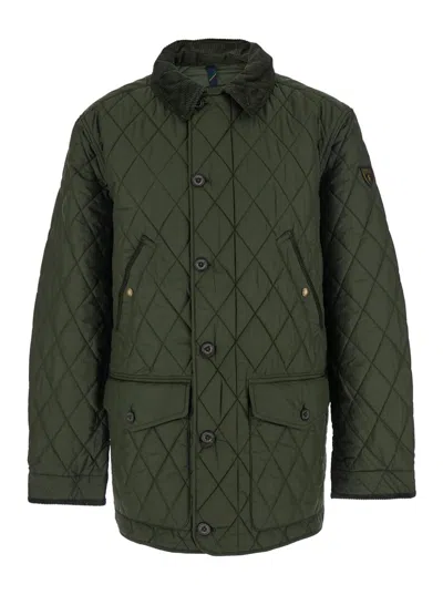 Polo Ralph Lauren Green Jacket With Corduroy Collar And Logo Patch On The Sleeve In Cotton Man In Green