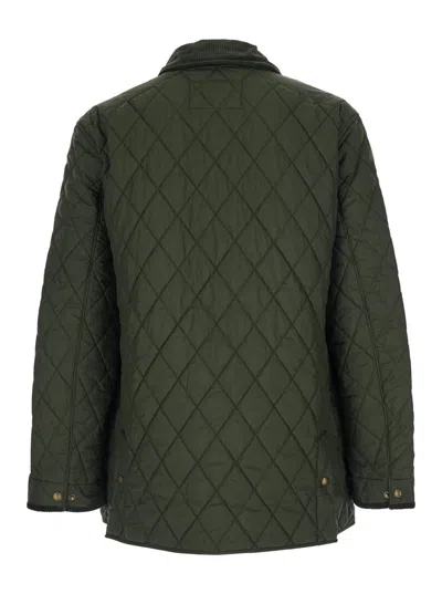 Polo Ralph Lauren Green Jacket With Corduroy Collar And Logo Patch On The Sleeve In Cotton Man In Green