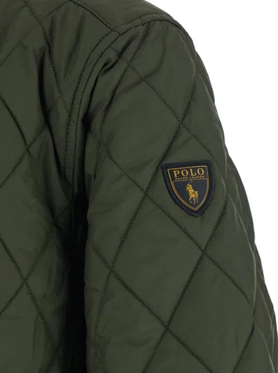 Polo Ralph Lauren Green Jacket With Corduroy Collar And Logo Patch On The Sleeve In Cotton Man In Green