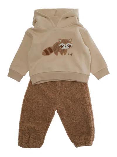 Il Gufo Brown Suit With Embroidery On The Front In Cotton Baby In Brown