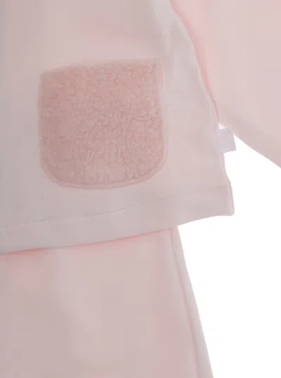 Il Gufo Pink Crewneck Suit With Front Zip Closure In Cotton Stretch Baby In Pink