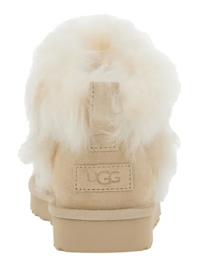 Ugg Classic Ultra Mini Chalet Beige Ankle Boots With Fur Design In Suede Woman In Neutral