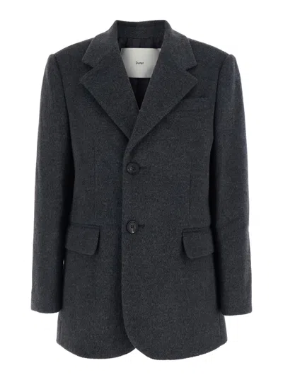 Dunst Grey Single-breasted Jacket With Notched Revers In Cashmere Woman In Blue