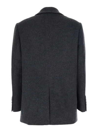 Dunst Grey Single-breasted Jacket With Notched Revers In Cashmere Woman In Blue