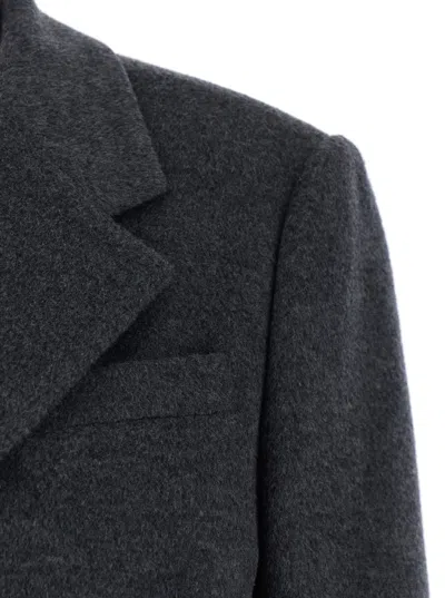 Dunst Grey Single-breasted Jacket With Notched Revers In Cashmere Woman In Blue