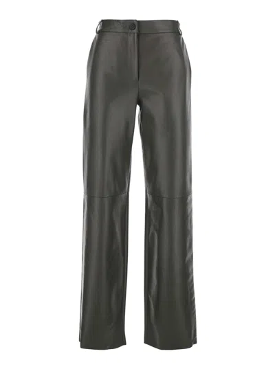 Antonelli Perlage Green Pants With Belt Loops And Elastic Waist On The Rear In Leather Woman In Green