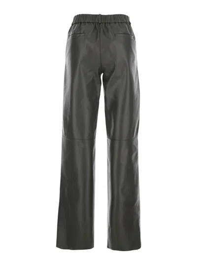 Antonelli Perlage Green Pants With Belt Loops And Elastic Waist On The Rear In Leather Woman In Green