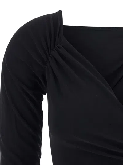 Norma Kamali Black Bodysuit With Sweetheart Neckline In Tech Fabric Stretch Woman In Black