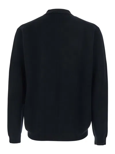 Low Brand Black Sweater With Polo Shirt Style Collar And Long Sleeves In Wool Man In Black
