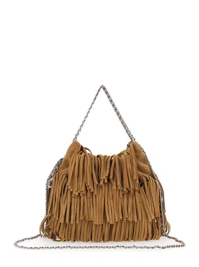 Tory Burch Fleming Small Brown Shoulder Bag With Chain Strap And Fringe Design In Suede Woman In Brown