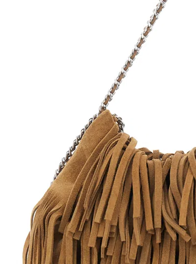 Tory Burch Fleming Small Brown Shoulder Bag With Chain Strap And Fringe Design In Suede Woman In Brown