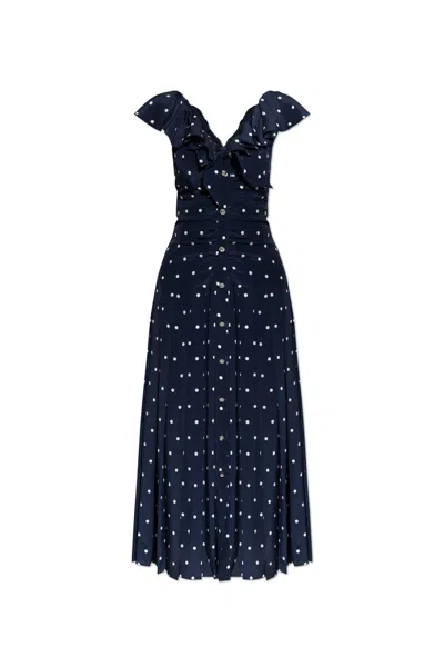 Alessandra Rich Ruffled Polka Dot Midi Dress In Blue