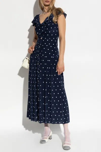 Alessandra Rich Ruffled Polka Dot Midi Dress In Blue