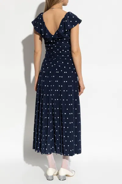 Alessandra Rich Ruffled Polka Dot Midi Dress In Blue