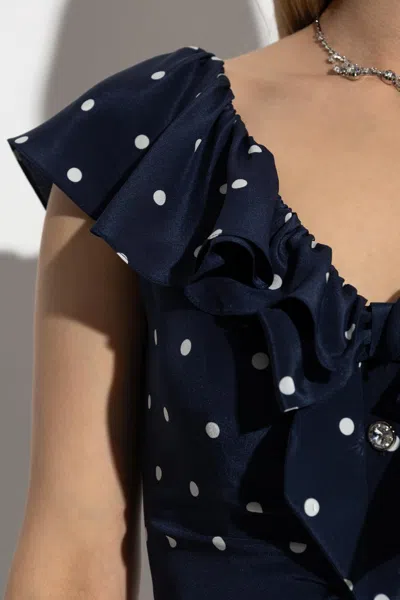 Alessandra Rich Ruffled Polka Dot Midi Dress In Blue
