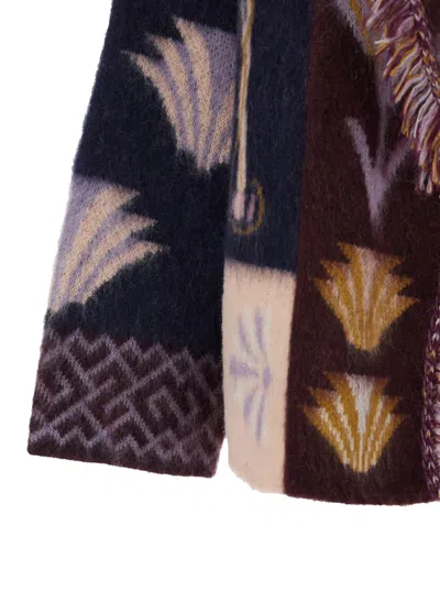Forte Forte Sogni Multicolor Cardigan With Fringed Details And All-over Geometric Motif In Wool Blend Woman In Multi