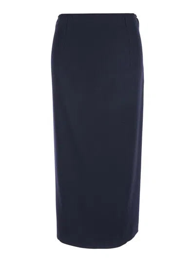 Mauro Grifoni Blue Skirt With Rear Single Slit And Rear Zip Closure In Fabric Woman In Blue