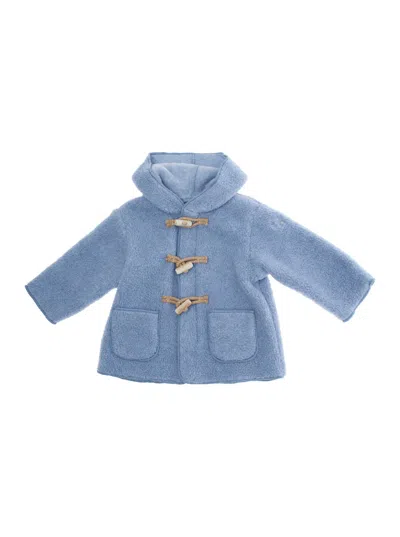 Il Gufo Blue Jacket With Fixed Hood And Logo Lettering Embroidery On The Sleeve In Tech Fabric Baby In Blue