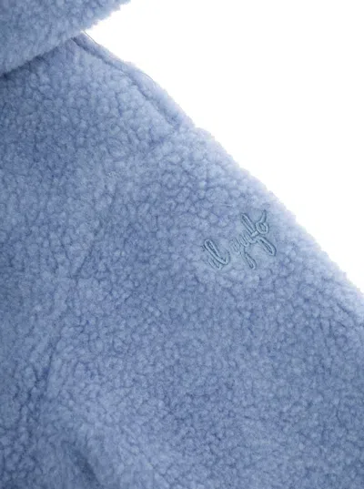 Il Gufo Blue Jacket With Fixed Hood And Logo Lettering Embroidery On The Sleeve In Tech Fabric Baby In Blue