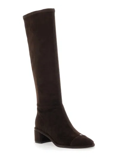 Tory Burch Brown Knee-high Boots With Block Heel In Suede Woman In Brown