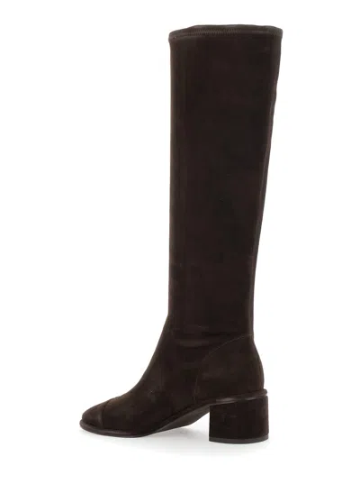 Tory Burch Brown Knee-high Boots With Block Heel In Suede Woman In Brown