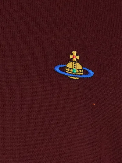 Vivienne Westwood Bordeaux Crew Neck Sweater With Dropped Shoulders And Orb Logo On The Front In Wool Blend Man In Burgundy