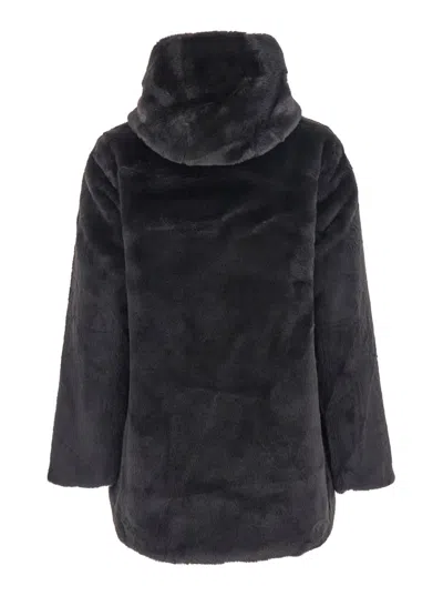 Save The Duck Bridget Black Reversible Jacket With Front Zip Closure In Ecofur Woman In Black
