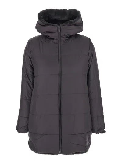 Save The Duck Bridget Black Reversible Jacket With Front Zip Closure In Ecofur Woman In Black