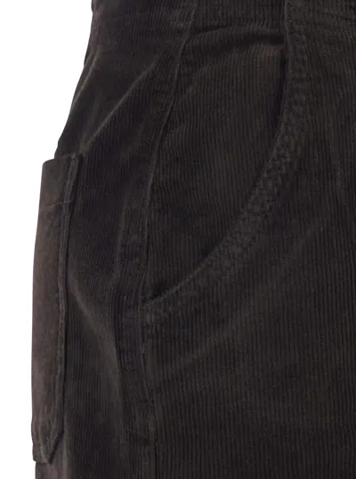 Twinset Brown Pants With Belt Loops In Ribbed Velvet Woman In Black