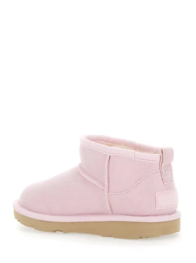 Ugg Classic Ultra Mini Pink Ankle Boots With Shearling Lining In Leather Girl In Pink