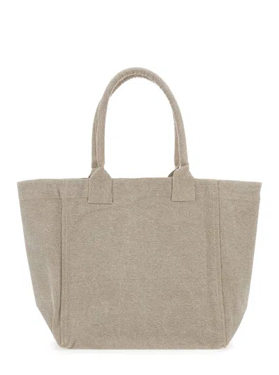 Isabel Marant Beige Shopper Bag With Logo Embroidery On The Front And Double Handles In Cotton Woman In Sand
