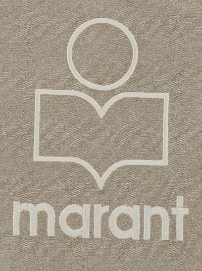 Isabel Marant Beige Shopper Bag With Logo Embroidery On The Front And Double Handles In Cotton Woman In Sand