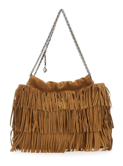 Tory Burch Fleming Brown Shoulder Bag With Chain Strap And Fringe Design In Suede Woman In Brown