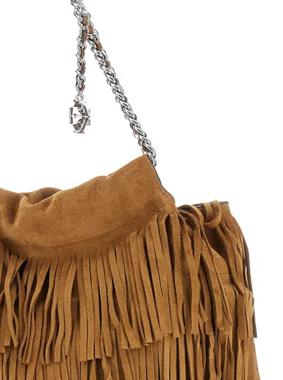 Tory Burch Fleming Brown Shoulder Bag With Chain Strap And Fringe Design In Suede Woman In Brown