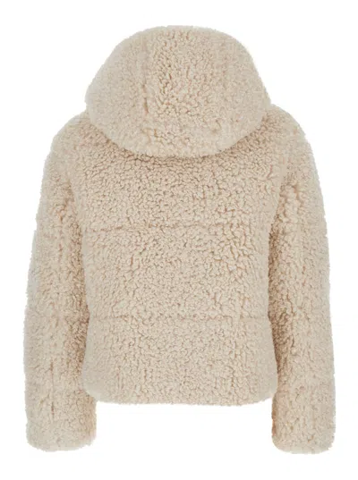 Save The Duck Dada Beige Jacket With Hood And Logo Patch On The Sleeve In Ecofur Woman In Neutral