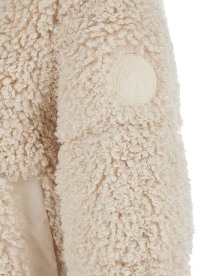 Save The Duck Dada Beige Jacket With Hood And Logo Patch On The Sleeve In Ecofur Woman In Neutral