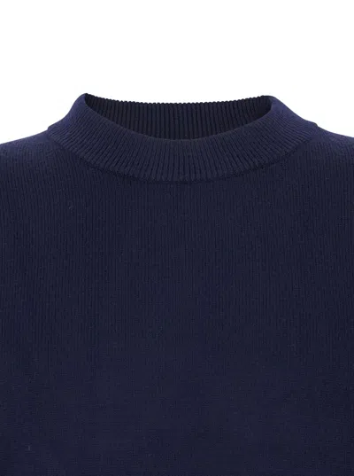 Sunflower Blue Crew Neck Sweater With Dropped Shoulder In Wool Blend Man In Blue