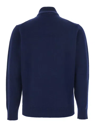 Kangra Cashmere Blue Turtleneck Sweater With Ribbed Trims In Wool Man In Blue