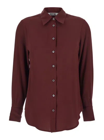 Mauro Grifoni Bordeaux Shirt With Classic Collar And Buttoned Cuffs In Cotton Blend Woman In Burgundy