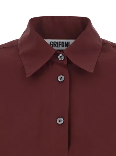 Mauro Grifoni Bordeaux Shirt With Classic Collar And Buttoned Cuffs In Cotton Blend Woman In Burgundy