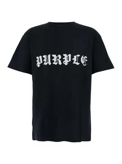Purple Brand Black Crewneck T-shirt With Logo Lettering On The Front In Cotton Man In Black