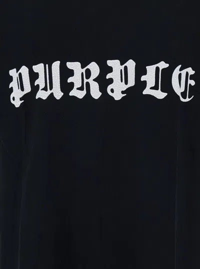 Purple Brand Black Crewneck T-shirt With Logo Lettering On The Front In Cotton Man In Black